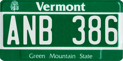 VT license plate ANB386