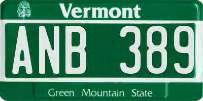 VT license plate ANB389