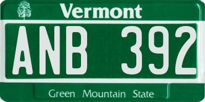 VT license plate ANB392