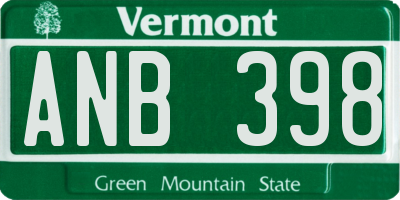 VT license plate ANB398