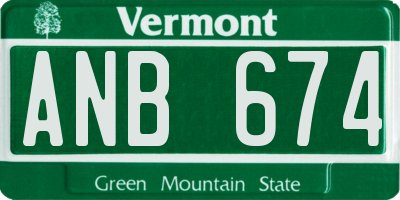 VT license plate ANB674