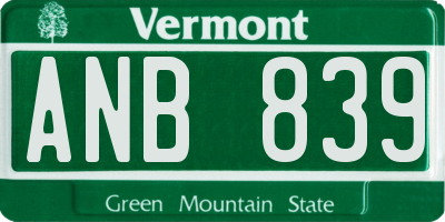 VT license plate ANB839