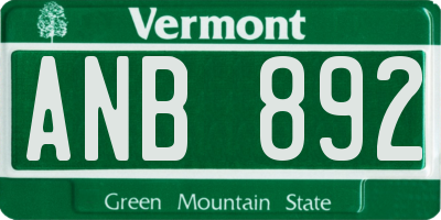 VT license plate ANB892