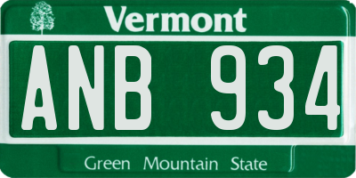 VT license plate ANB934