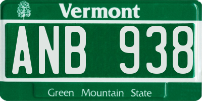 VT license plate ANB938
