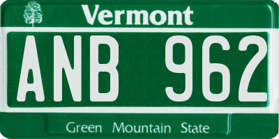VT license plate ANB962