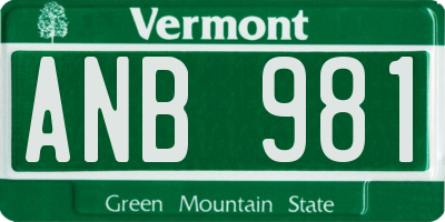 VT license plate ANB981