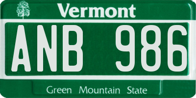 VT license plate ANB986