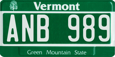VT license plate ANB989