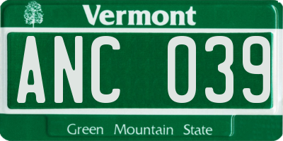 VT license plate ANC039