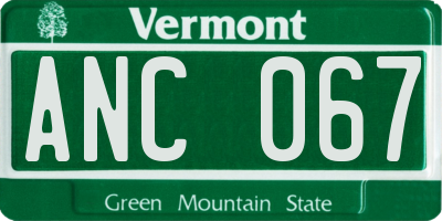 VT license plate ANC067