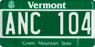 VT license plate ANC104
