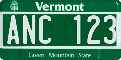VT license plate ANC123