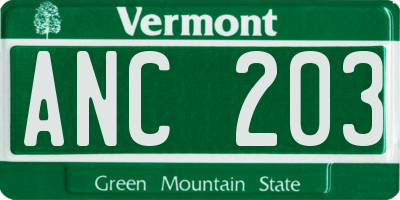 VT license plate ANC203