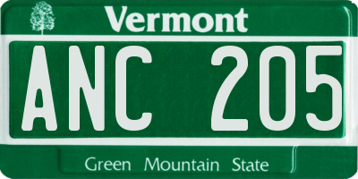 VT license plate ANC205