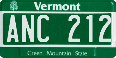 VT license plate ANC212