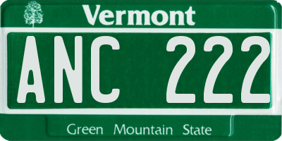 VT license plate ANC222