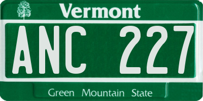 VT license plate ANC227