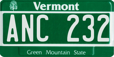 VT license plate ANC232