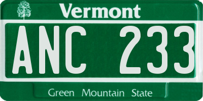 VT license plate ANC233