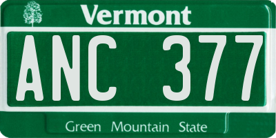 VT license plate ANC377