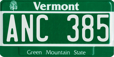 VT license plate ANC385