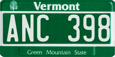 VT license plate ANC398