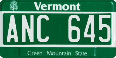VT license plate ANC645