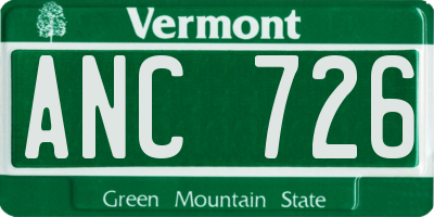 VT license plate ANC726