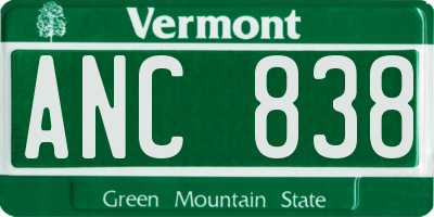 VT license plate ANC838