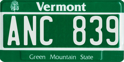 VT license plate ANC839