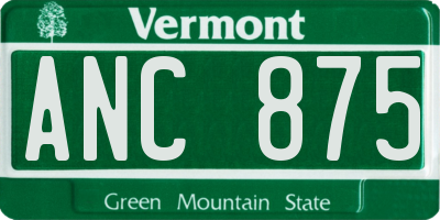 VT license plate ANC875