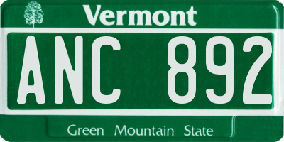 VT license plate ANC892