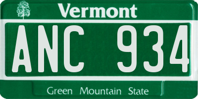 VT license plate ANC934