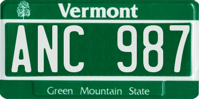 VT license plate ANC987