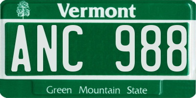 VT license plate ANC988