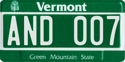 VT license plate AND007