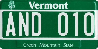 VT license plate AND010