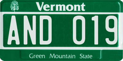 VT license plate AND019
