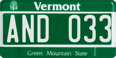 VT license plate AND033