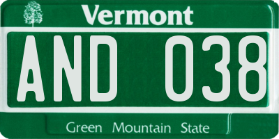 VT license plate AND038