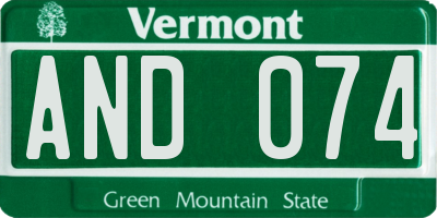 VT license plate AND074