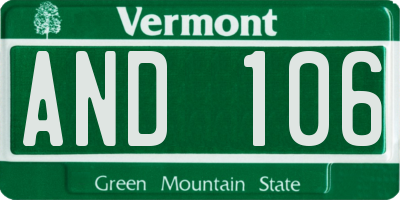 VT license plate AND106