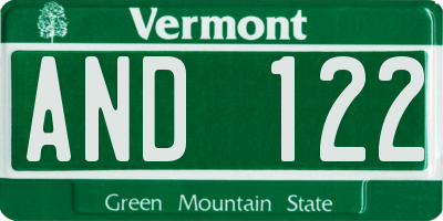 VT license plate AND122