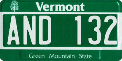 VT license plate AND132
