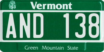 VT license plate AND138