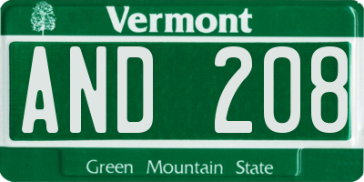 VT license plate AND208