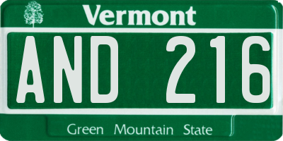 VT license plate AND216