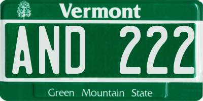 VT license plate AND222