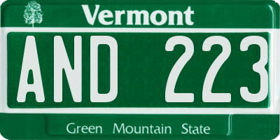 VT license plate AND223